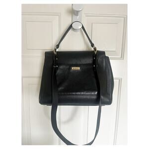 Milly Pebbled Leather Top Handle Crossbody Bag Purse Black